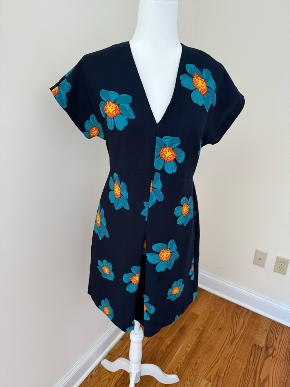 Banana Republic Black Mini Dress with Teal and Orange Floral Print